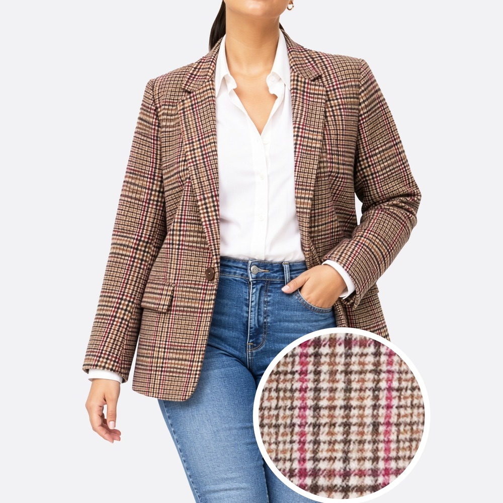 Central Park West Plaid Blazer M fits L Camel Pink Elbow Patch Dark Academia